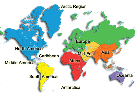 world map with countries and oceans. Menu locations map oceans all